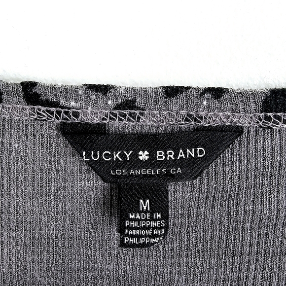 Lucky Brand Leopard Print Thermal Frayed Shirt - Picture 3 of 10